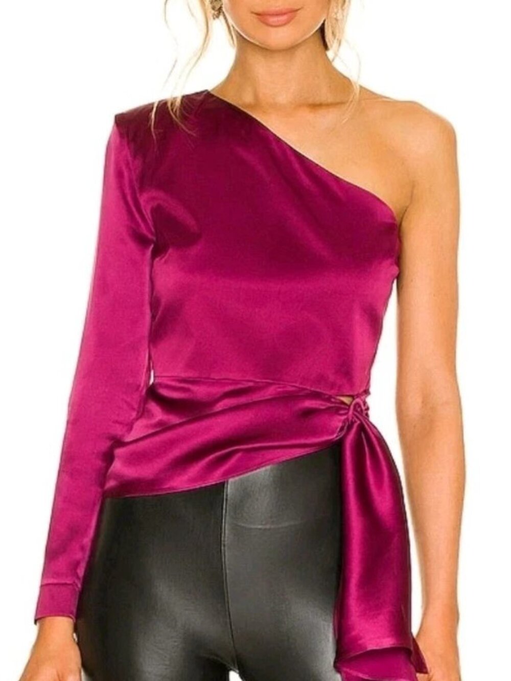 Amanda Uprichard Purple Silk One Shoulder Belted Waist Top